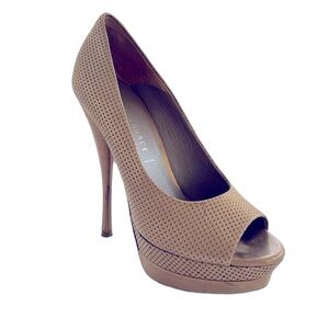 Versace Gold Leather Platform Peep Toe Pumps EU 38